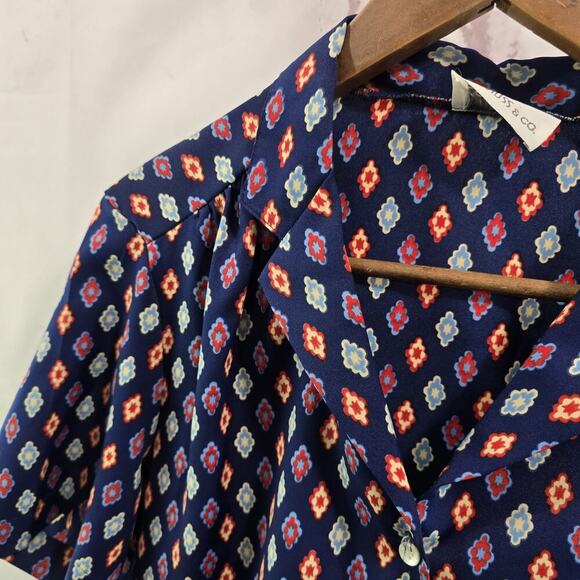 Vintage Levis Shirt Womens Large Blouse Navy Button Up 70s Retro Pattern Disco - Picture 1 of 10